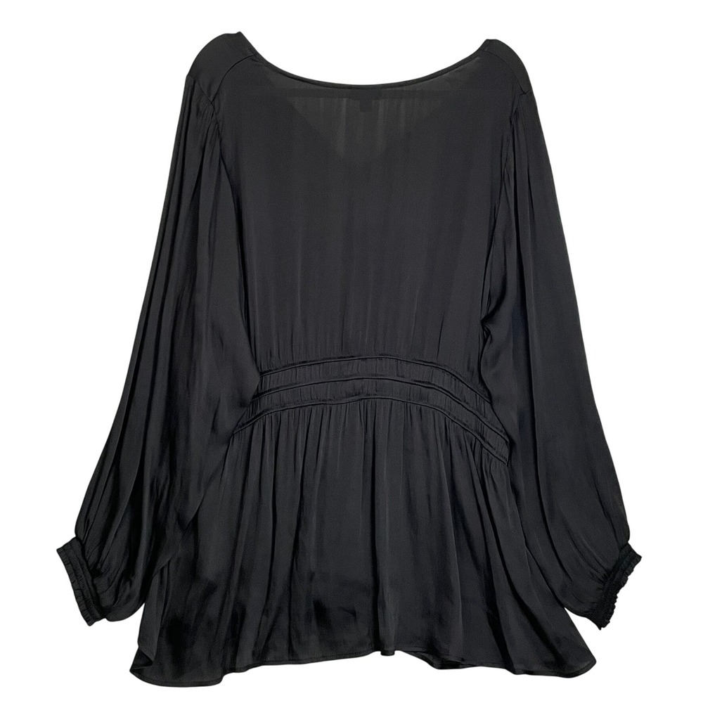 Torrid Size 4 Black Satin-Look Long Sleeve V-Neck Blouse Dressy Romantic - Picture 2 of 13